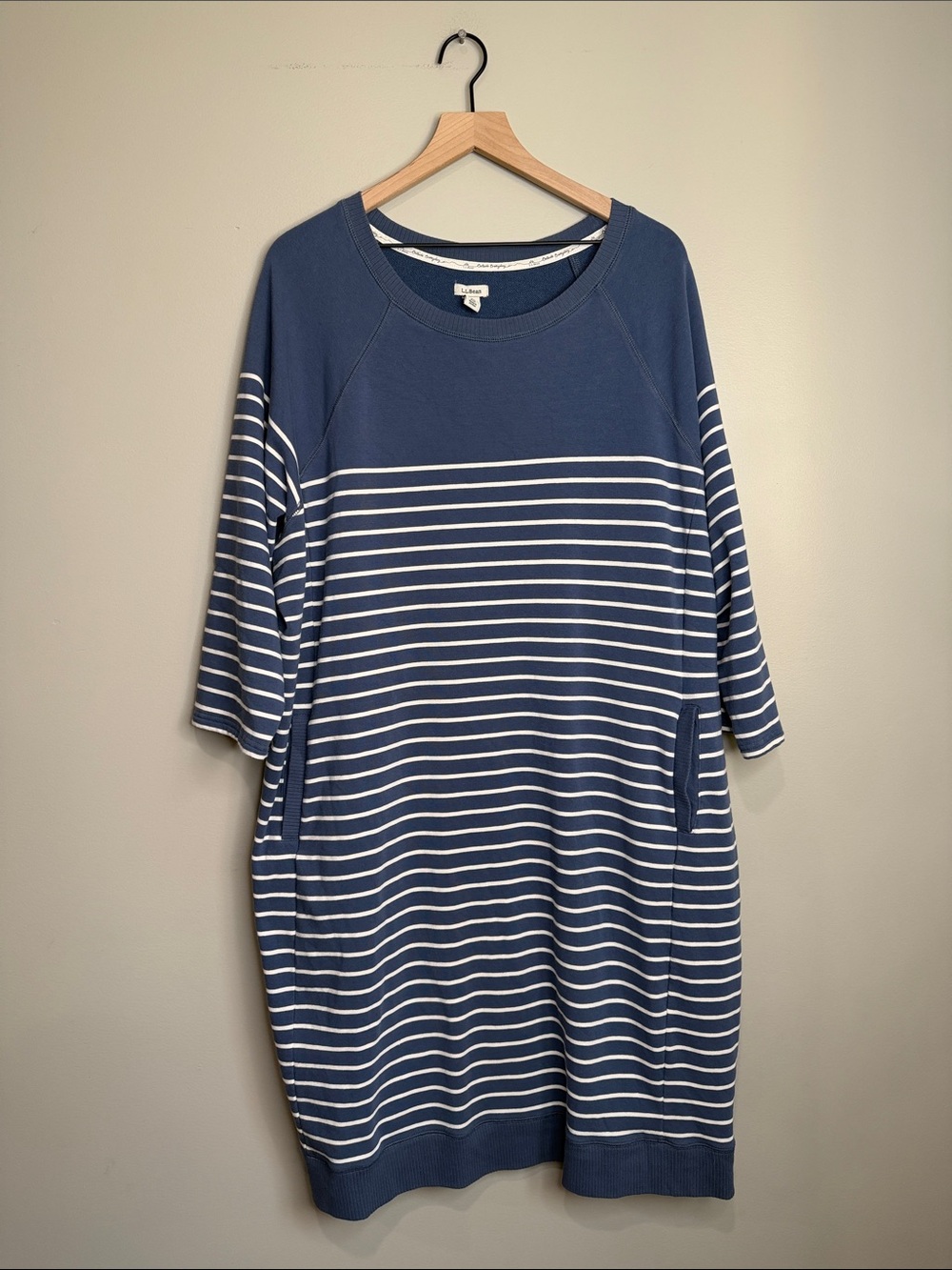 L.L.Bean 24/7 Sweats Stripe Dress 3/4 Sleeve Pockets 3X